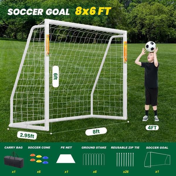BOZTIY 8 ft. x 6 ft. Soccer Goal for Backyard PVC Foldable Soccer