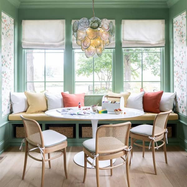 Vinto 9-Light 23.6 in. W Brushed Gold and Green Tiered Vintage Chandelier with Colorful Glass Discs for Living Room