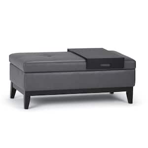 Oregon 42 in. Wide Contemporary Rectangle Storage Ottoman Bench with Tray in Stone Grey Faux Leather