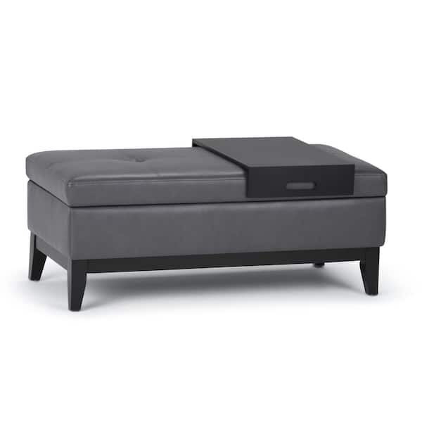 Simpli Home Oregon 42 In Wide, Leather Ottoman Bench Coffee Table