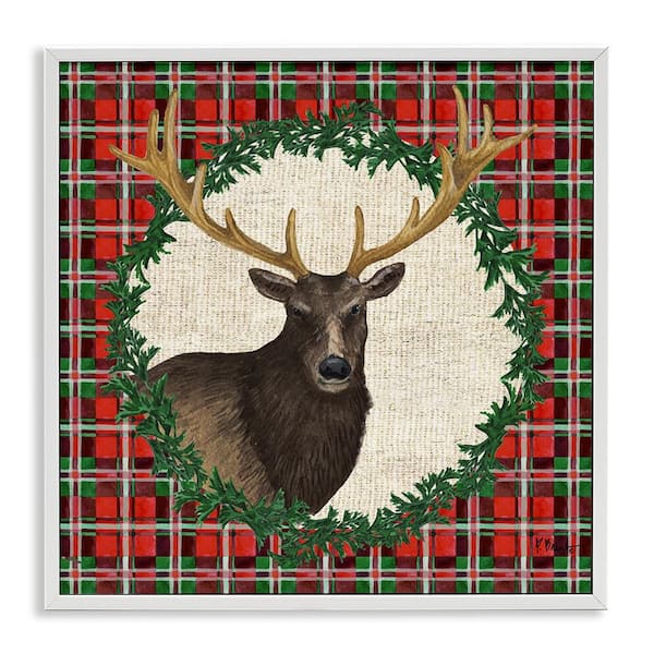 Stupell Industries Festive Plaid Elk by Paul Brent White Framed Animal Giclee Art Print 17 in. x 17 in.