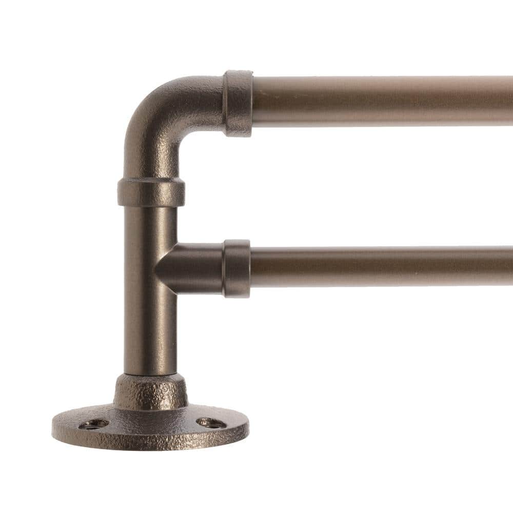 Dark Bronze Adjustable Double Curtain Rod with Finials