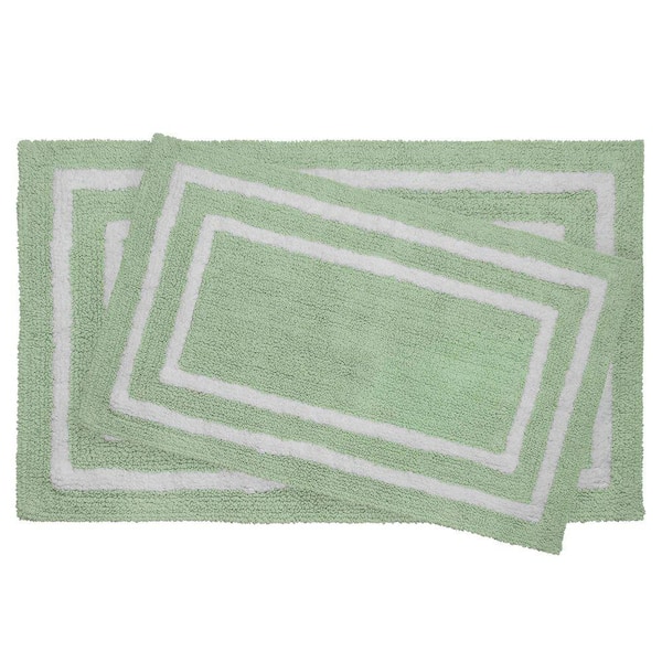 Jean Pierre Reversible Cotton Soft Double Border Mint 2-Piece Bath Mat Set