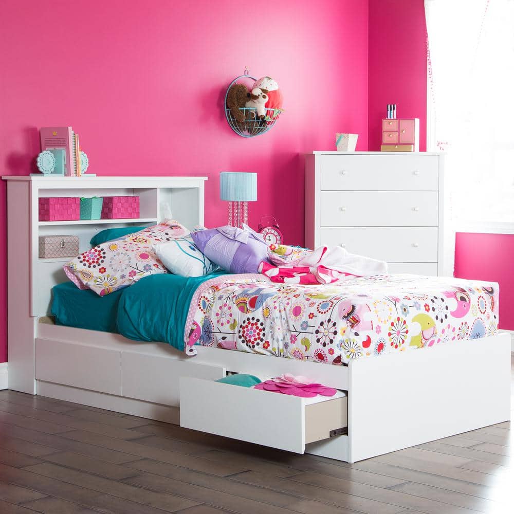 Pure White Twin Captain's Bed with 3 Drawers