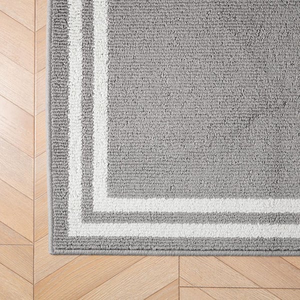 Debbie Double Border 2- Tone Light Grey/Ivory 2 ft. x 5 ft. Tufted Border Polypropylene Runner Rug