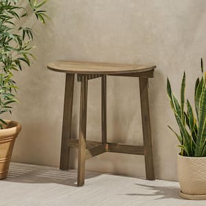 30.75 in. L x 18.00 in. W x 30.00 in. H Half-Round Acacia Wood Outdoor Bistro Table for Patios Backyards Porches Gray