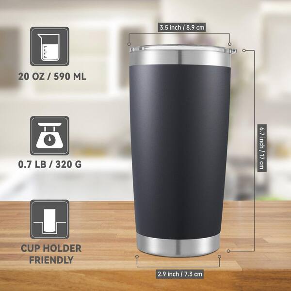 Wudkey 12-Pack 20 oz. Stainless Steel Tumblers, 1-Bottle Double Wall Vacuum Insulated Coffee Cups with Lids, Black