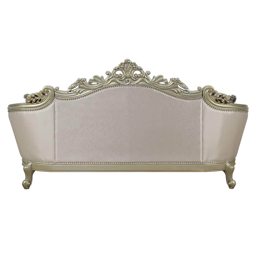 Elegant Antique White Floral Tufted Sofa with Nailhead Trim