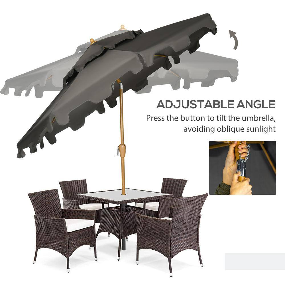 9' Dark Gray Polyester Patio Umbrella with Steel Frame