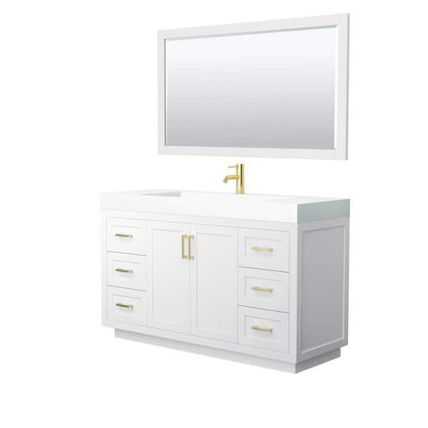 Wyndham Collection Miranda 59.5 in. W Single Bath Vanity in White with Solid Surface Vanity Top in White with White Basin and Mirror