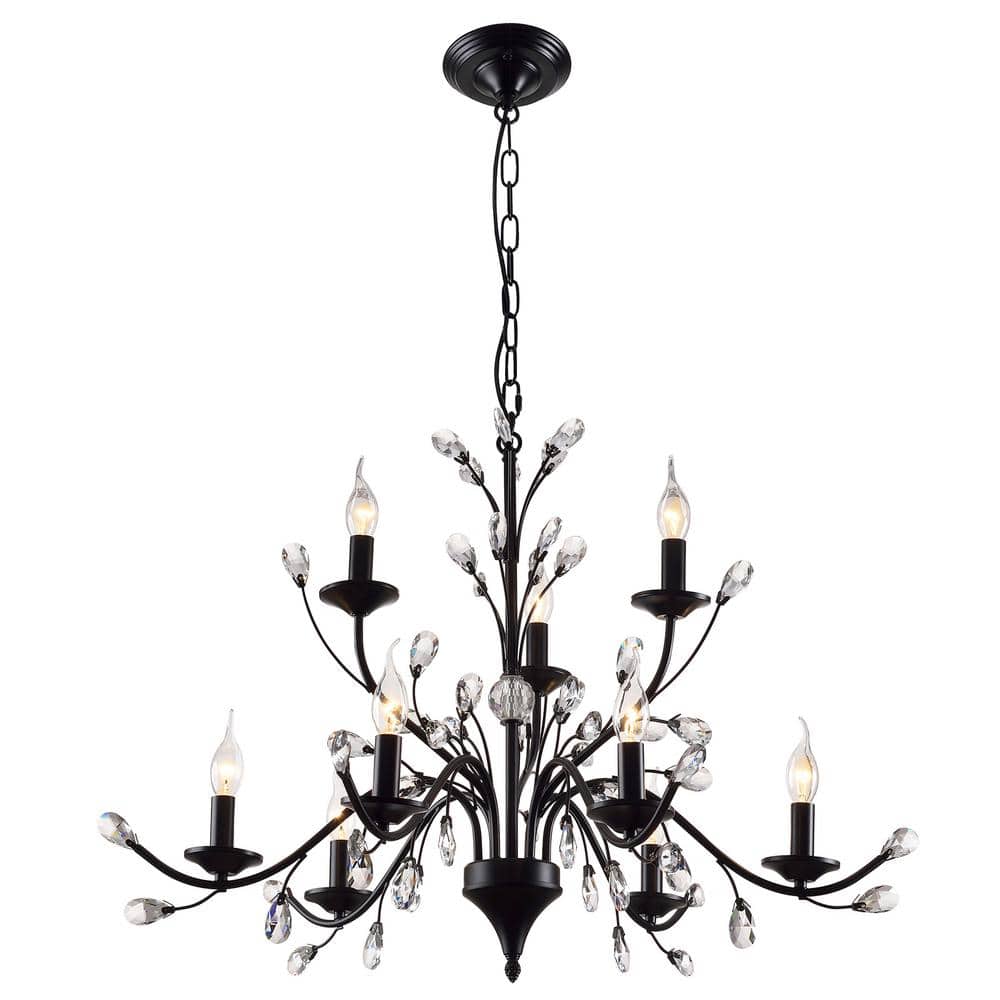 LamQee 9Light Black Crystal Chandelier Ceiling Lighting Luxury Pendant