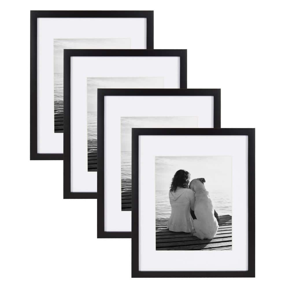 DesignOvation Gallery 11 in. x 14 in. Matted to in. x 10 in. Black  Picture Frame (Set of 4) 212312 The Home Depot