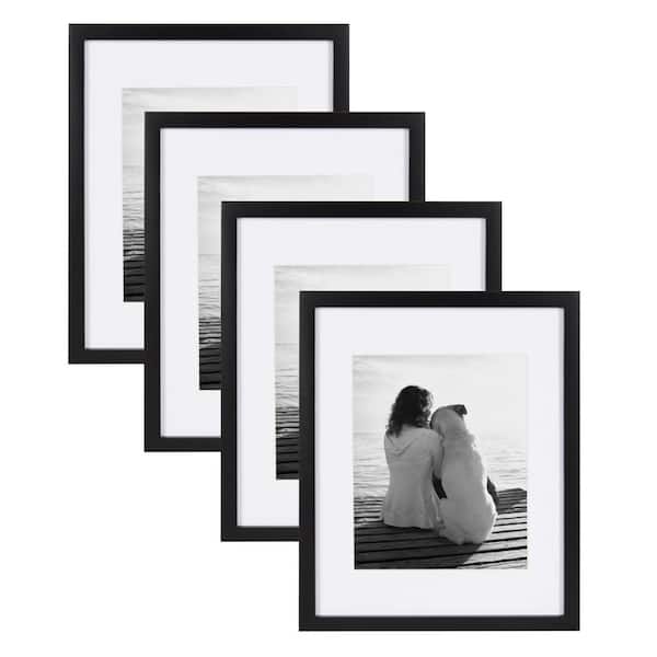 DesignOvation Gallery 11 in. x 14 in. Matted to 8 in. x 10 in. Black Picture Frame (Set of 4)