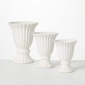 10", 8", and 7" Matte White Ribbed Ceramic Urn (Set of 3)