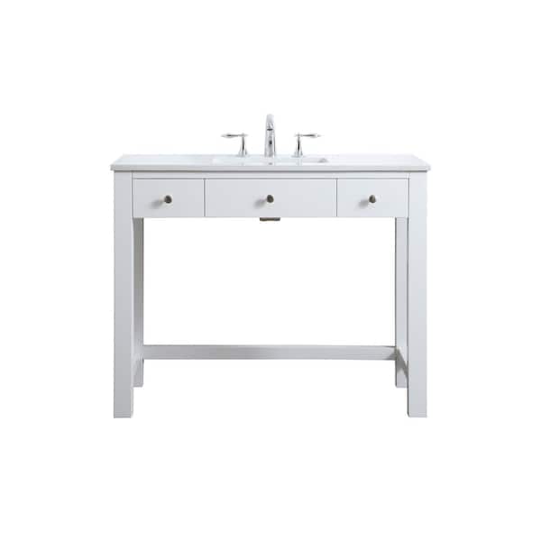 42 in. W x 21.5 in. D x 34 in. H ADA Bath Vanity in White with White Engineered Marble Top