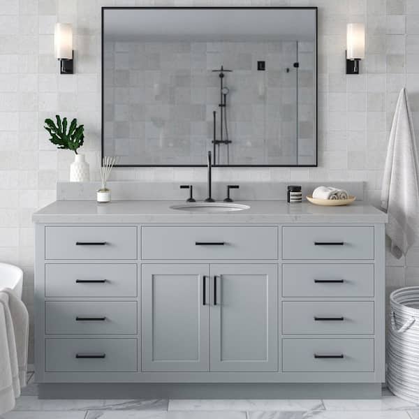 ARIEL Hepburn 66 in. W x 22 in. D x 36 in. H Single Sink Freestanding Bath Vanity in Grey with Carrara Qt. Top
