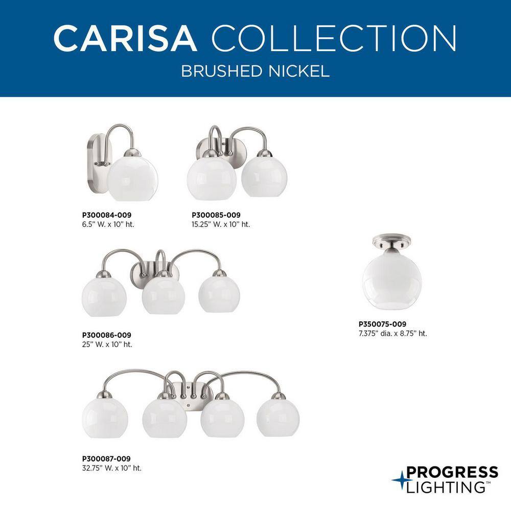 Carisa Brushed Nickel Globe Flush Mount Light with White Glass Shade