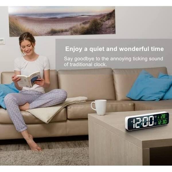 Afoxsos White Digital Large Display Alarm Clock LED Date Temp