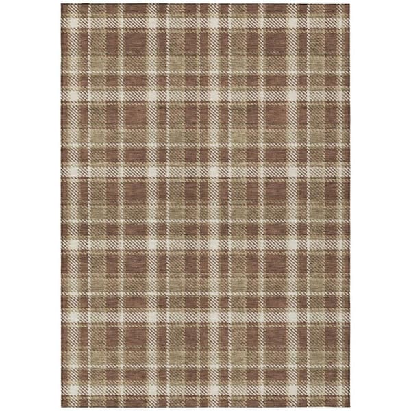 Chocolate and Ivory 3 ft. x 5 ft. Woven Plaid Rectangle Indoor/Outdoor Area Rug