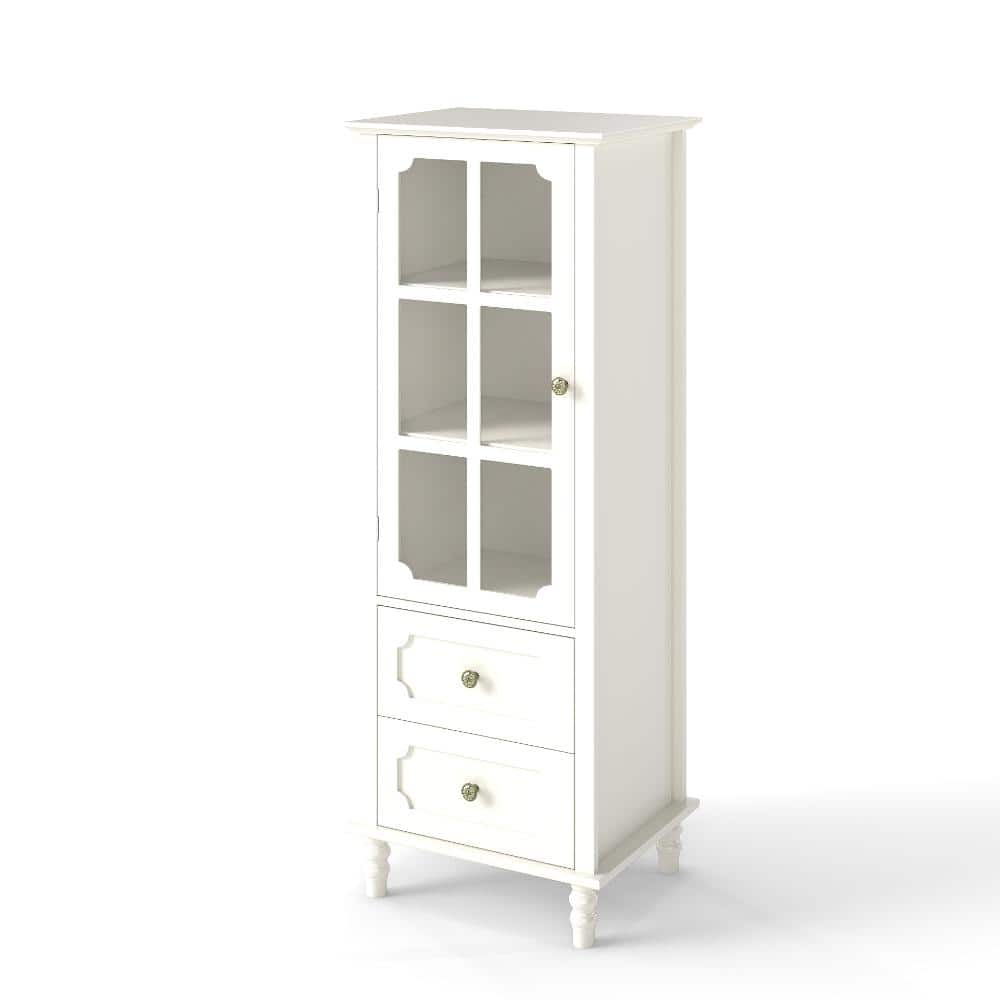 19.68 in. W x 15.74 in. D x 52.36 in. H White Linen Cabinet with Glass Doors and Double Drawer price history on PriceWatchPro