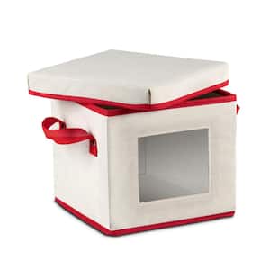 8 Qt. Ivory and Red Non-Woven Dinnerware Plate Storage Box with Lid and Window
