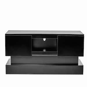 Modern Black TV Stand TV Console Fits TVs up to 55 in. with LED Lights and Drawers