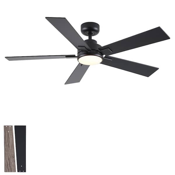 52 in. Downrod Mount Intergrated LED Ceiling Fan in Black with 5 Two-Toned Blades (Gray and Black)