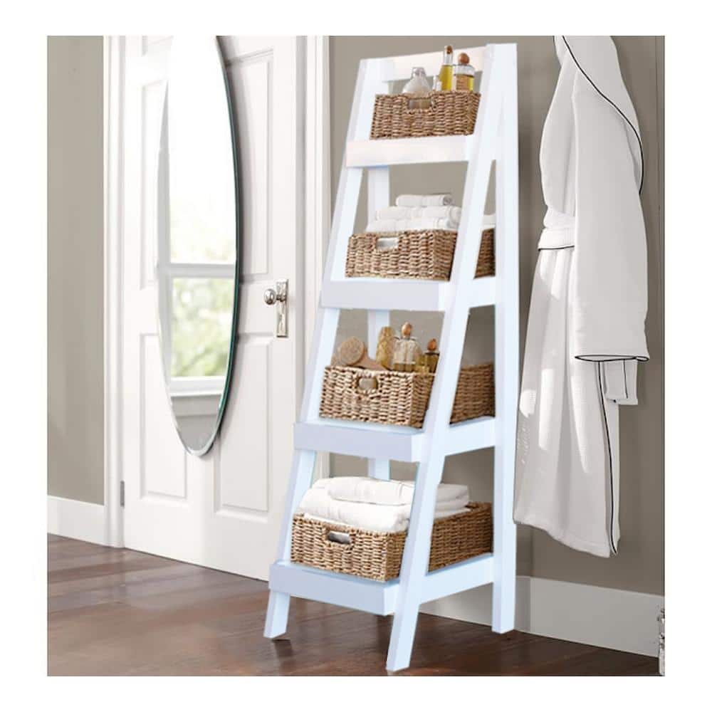3-Tier Bathroom Ladder Shelf, Bathroom Floor Storage Shelf with
