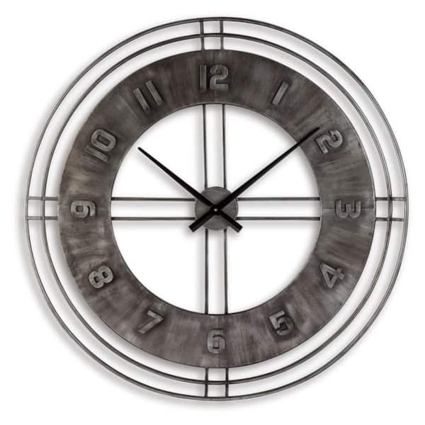 Signature DESIGN BY ASHLEY Ana Sofia Antique Gray Analog Metal Wall Clock