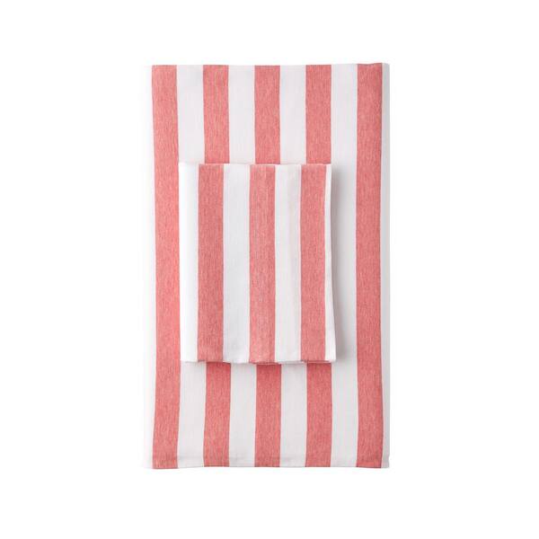 The Company Store Awning Stripe Space Dye Coral Jersey Knit Queen Flat Sheet