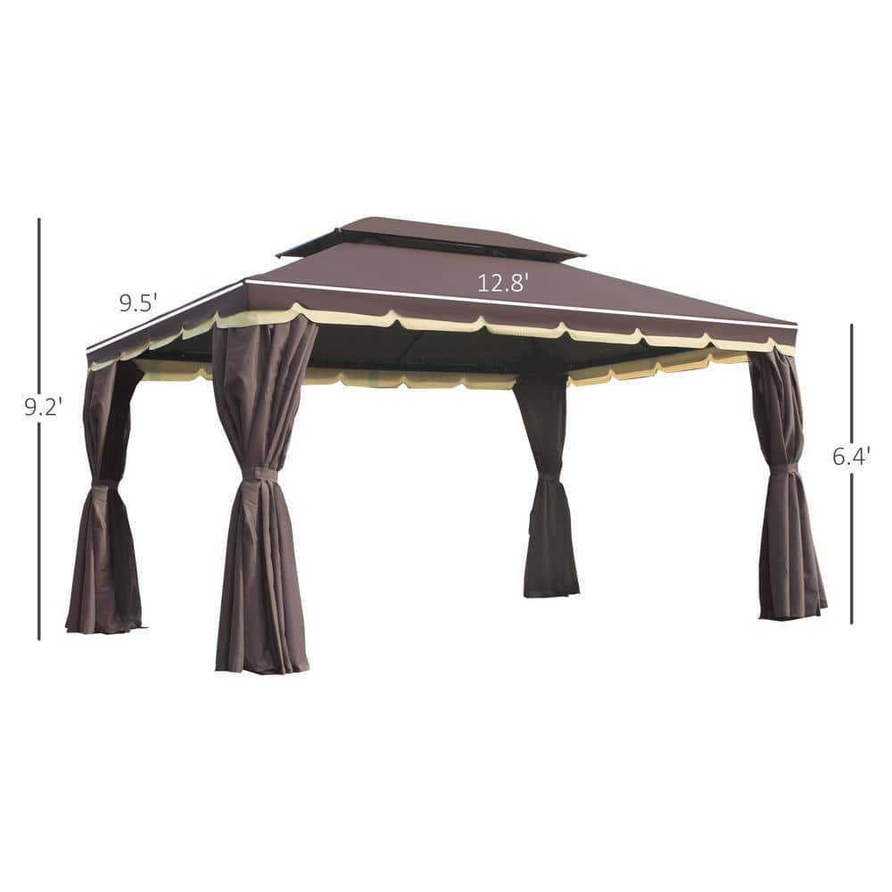 Coffee Brown Aluminum Outdoor Gazebo with Netting and Curtains