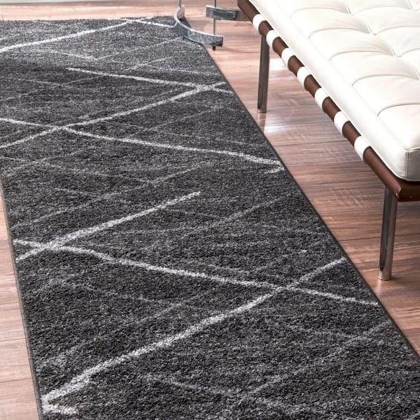 Thigpen Contemporary Stripes Dark Gray 3 ft. x 14 ft. Runner Rug