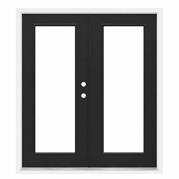 72 in. x 80 in. Black Reversible Inswing Premium Fiberglass LOE Glass Hinged Patio Door