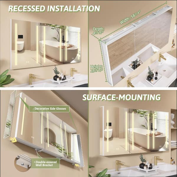 Amazon.com: ExBrite Lighted Medicine Cabinet with Mirror, 20 x 26 Inch,  Recessed or Surface led Medicine Cabinet, Defog, Stepless Dimming,Color  Temper Change, 2 Outlets,Interior LED Lighting,Left Hinge : Home & Kitchen