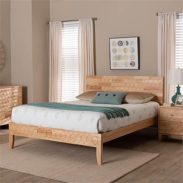 Brown Frame King Size Platform Bed, Durable Platform Bed for All Spaces, Space-Saving Modern Platform Bed