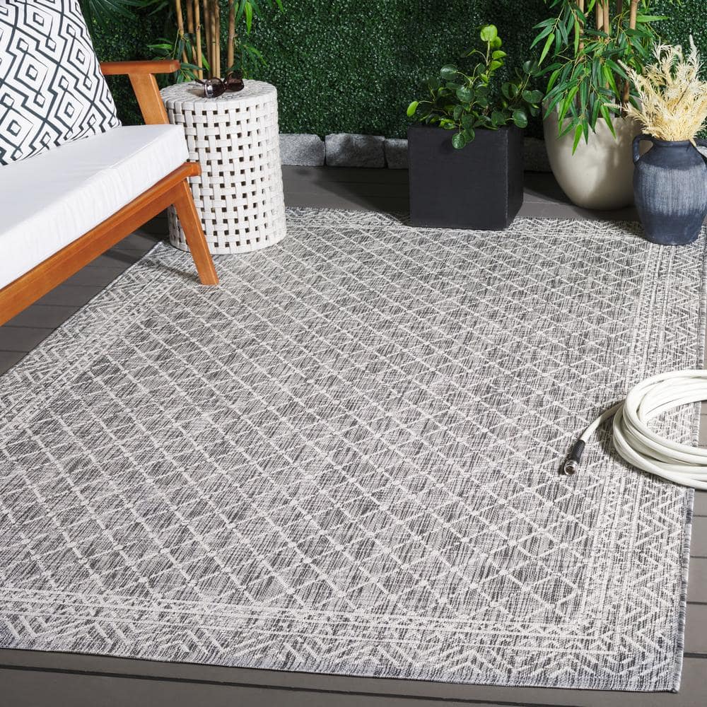 Frazier Geometric Gray Wool and Cotton Area Rug, 8' x 10'