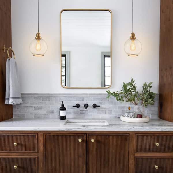 Sol 7.9 in. W 1-Light Seeded Glass Globe Mini Pendant Light with Brass Trim Industrial Modern Glass Hang Light