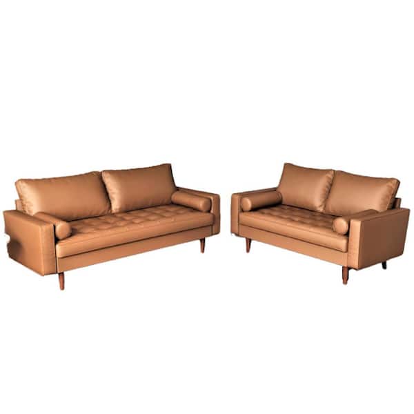 US Pride Furniture Lincoln Brown Tufted Seat 2-Piece Living Room Set