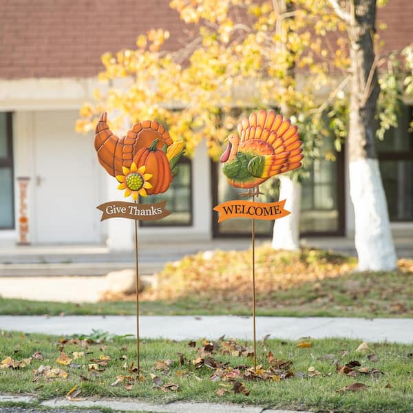 Glitzhome 30in. H Thanksgiving Metal Turkey Yard Stake Wall Decor