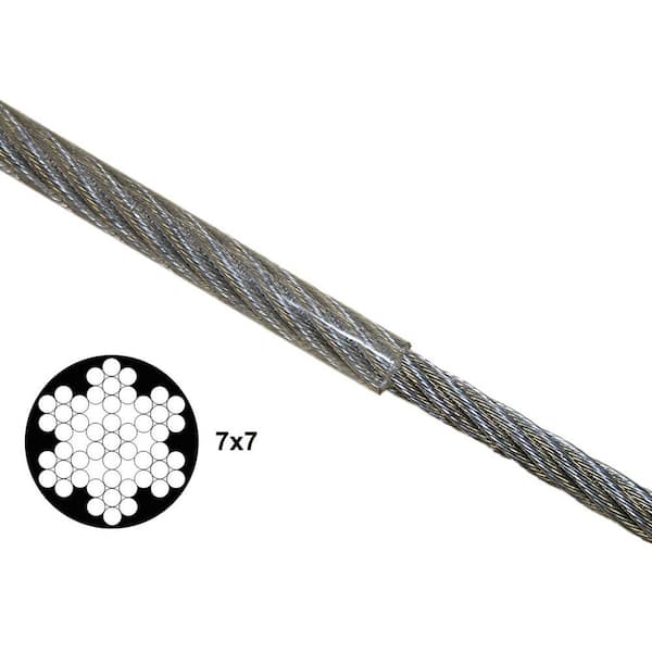 7 x 19 Clear PVC Galvanized Aircraft Cable Wire Rope 1/8" to 3/16" 250 ft 