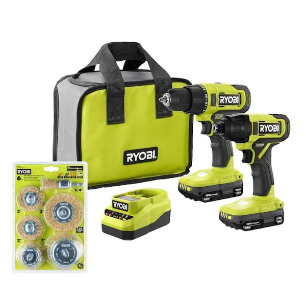 ONE+ 18V Cordless 2-Tool Combo Kit with Drill/Driver, Impact Driver, (2) Batteries, Charger, & Wire Wheel Set (6-Piece)