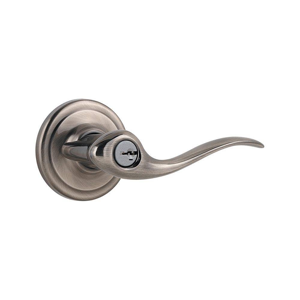 Kwikset Tustin Antique Nickel Exterior Entry Door Handle featuring