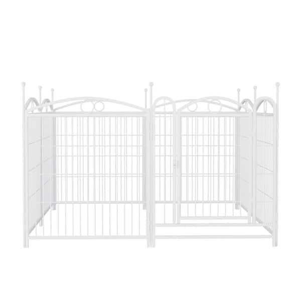 32 in. H 8-Panel White Metal Heavy Duty Portable Garden Fence Pet Fence with Door
