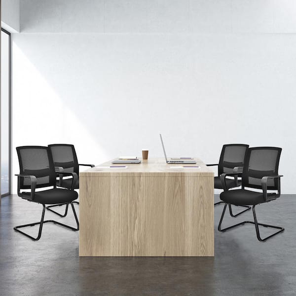 Set of 2 Conference Chairs with Lumbar Support-Black - Color: Black