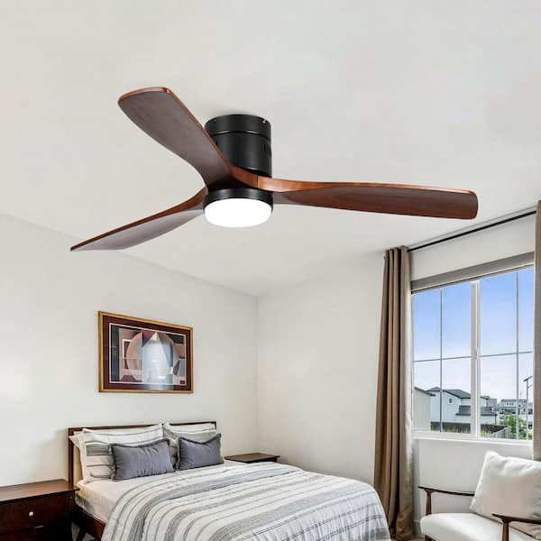 52 in. Wood Indoor Black Ceiling Fan with Dimmer LED Light and DC Reversible and APP/Remote Control and Memory Function