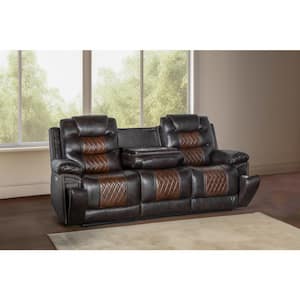 New Classic Furniture Nikko 84 in. Pillow Arm Faux Leather Rectangle Sofa with Power Footrest in Brown