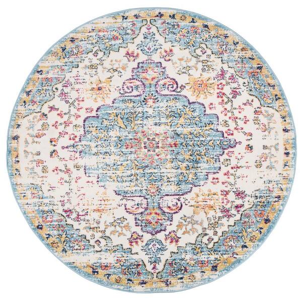 World Rug Gallery Traditional Vintage Bohemian Blue 6 ft. 6 in. Round Area Rug