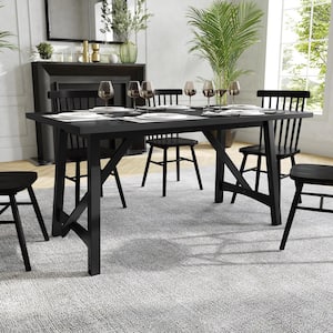 Everly Farmhouse Style Black Matte Wood 36 in. 4-Legs Tremble Base Solid Wood Dining Table with Seating for 6