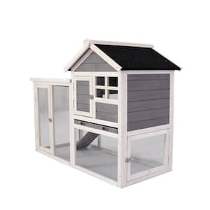 20 in. W x 45 in. L x 36.6 in. H Indoor and Outdoor Rabbit Cage with Runway Easy to Clean Wooden Animal House, Gray