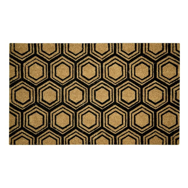 Black Hexagon 22 in. x 36 in. Coir Door Mat